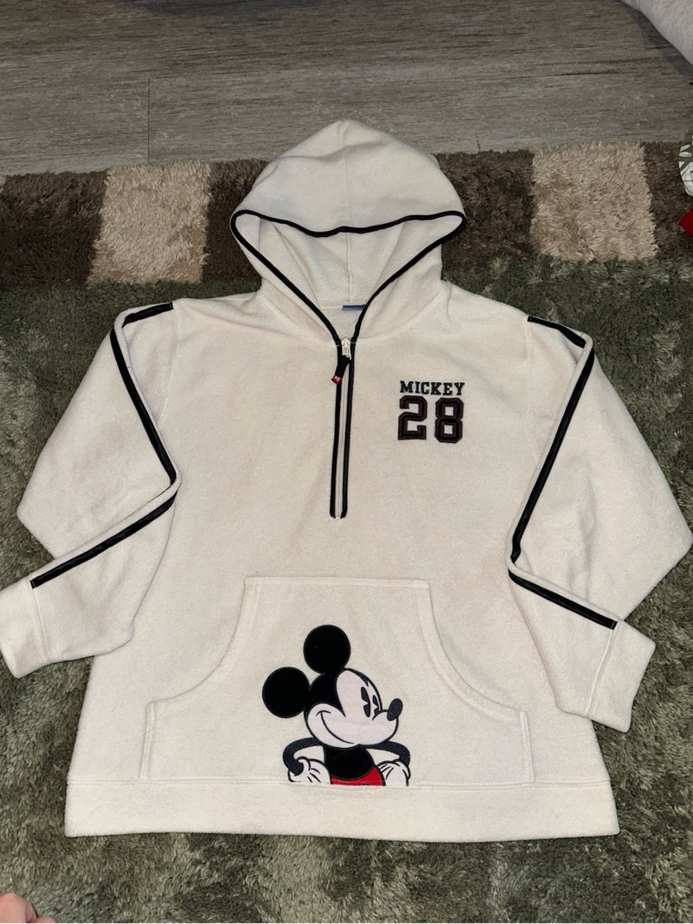 Disney Cream Hooded Fleece Pullover with Mickey Graphic